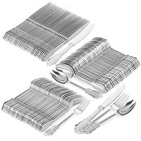 Silver Plastic Silverware - 150 Pack - Disposable Forks Spoons Knives, Elegant Fancy Flatware Utensils, Heavy Duty Plastic Cutlery, Perfect for Parties, Weddings