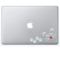 Crazy4Decals Meow CAT Decal Sticker for Laptop Notebook MacBook Air/Pro Dell HP (White and Red)