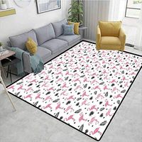 Bigdatastore Flamingo Paisley Rug Pads, Watercolor Art Flamingos with Flower Motifs Coconut Tree Leaves Triangles, Durable Rugs - Living, Dinning, Office, Rooms & Bedrrom, Hallway Carpet(3'x 8')