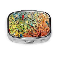 Tree Birds Pill Box Square Metal Pill Case Two Compartment Pocket Medical Drug Tablet Medicine Storage