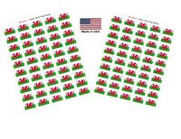 Made in USA! 100 Country Flag 1.5" x 1" Self Adhesive World Flag Scrapbook Stickers, Two Sheets of 50, 100 International Sticker Decal Flags Total (Wales)
