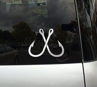 Crossed Fishing Hook Sport Fisherman Boating Bass Trout - 5" Silver Vinyl Decal Sticker Car Macbook Laptop