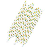 Ninasill Paper Drink Gold Striped Straws Biodegradable Baby Shower Birthday Party 25Pcs (Pineapple)