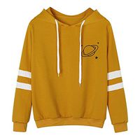 HNTDG Womens Long Sleeve Sweatshirt Planet Printed Stripe Sleeve Hoodie Causal Tops Blouse Yellow