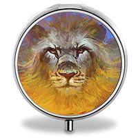 Lion Pill Case, Round Stainless Drug Organizer Container Medicine Cover for Pocket Daily&Weekly