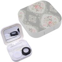 Portable Contact Lens Case Box Travel Kit Mirror + Bottle + Tweezers Container Holder [ Floral Lace Borders ]