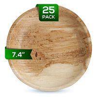 Eco Leaf Round Palm Leaf Plates Set | 7.4'' Inch Pack of 25 Dinner Plates | Ecofriendly Disposable Dinnerware | Heavy Duty Biodegradable Party Utensils for Wedding, Camping & More
