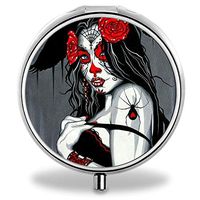 Yunan Pill Organizer, Customized Evil Girl Pill Case with 3 Compartment Medicine Case and Mirror for Purse, Travelling and Daily Needs