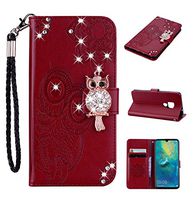 Strap Diamond Wallet Case for Huawei Mate 20,Aoucase Luxury 3D Owl Bling Gems Magnetic Cute Mandala Print PU Leather Soft TPU Stand Flip Case with Black Dual-use Pen - Brown