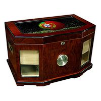 Large Premium Desktop Humidor - Glass Top - Flag of Portugal (Portuguese) - Soccer Design - 300 Cigar Capacity - Cedar Lined with Two humidifiers & Large Front Mounted Hygrometer.
