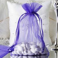 Tableclothsfactory 10PCS Purple Organza Gift Bag Drawstring Pouch Wedding Favors Bridal Shower Treat Jewelry Bags - 6"x9"