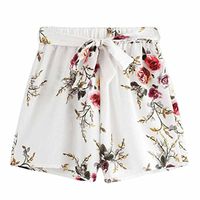 GREFER Women Print Casual Belt Loose Hot Pants Lady Summer Beach Shorts Trousers White