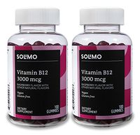 Amazon Brand - Solimo Vitamin B12 3000 mcg - Normal Energy Production and Metabolism, Immune System Support* - 100 Gummies, Pack of 2 (2 Gummies per serving)