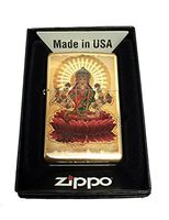 Zippo Custom Lighter - Hindu Goddess Lakshmi Diwali - Regular High Polished Brass