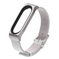 Mi Band 4 Replacement Strap, Mi band 3/4 Leather Replacement Band with Protector Case Stainless Steel Wrist Strap Wristband Watchband Bracelet Replacement Compatible with Xiaomi Mi Band 3