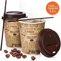 [100 PACK] Disposable Paper Coffee Cups with Lids 12 oz | For Hot Beverages with Corrugated Exterior to Protect Hands from Heat | To Go Tea, Hot Chocolate Cups With Lids and Stirrers | Leak Resistant