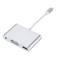 Barlingrock Silver Type-C to HDMI VGA 3.5mm Audio Adapter 3in1 USB-C Converter Cable HUB