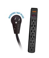 ACCL 3 Prong Surge Protector with 10 Feet Power Cord, 360 Degree Rotating Plug, 6 Horizontal Outlets, UL Listed & Black Color Plastic Body