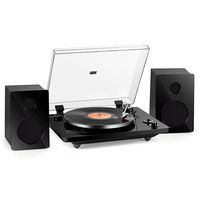 Rcm Real Wood Wireless Turntable with 50 Watts Wooden Speakers Set Auto Stop Vinyl Record Player, RCA Line Out, USB for MP3 Recording/Playback, Aux Input, Black Piano Finish ( MC-256 T/T)
