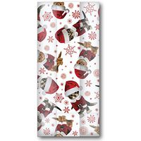 Jillson & Roberts Large Cello Bags with Twist Ties, Kitty Christmas, 100 Pieces