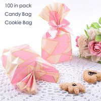 ZOOYOO Pink Lattice Clear Cello Bags Candy Plastic Favor cellophane Treat Bags,Pack of 100