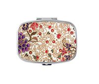 Rectangle Pill Case - Thai Traditional Style Fabric Background Custom Fashion Style Pill Box - 2 Compartments Pill Box/Pill case