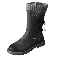 Aniywn Women's Mid Calf Combat Riding Boots Vintage Autumn Winter Boots Lace Up Ankle Boots Shoes Black
