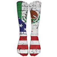ZqSok USA Mexico Flag Crack Knee High Socks Men&Women Athletic Long Tube Stockings For Running,Hiking,Soccer