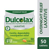 Dulcolax Laxative Tablets, 50 Count, Gentle, Reliable Overnight Relief from Constipation, Hard, Dry, Painful Stools, and Irregular Bowel Movements, Stimulates Bowel to Encourage Movement