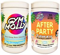 Gym Molly's After Party Combo Pack with Preworkout and Postworkout Drink Supplements for Energy and Fitness Recovery - Zero Carbs and Zero Sugar (Blue Raspberry and Loopy Fruitz Cereal)