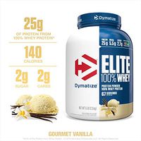 Dymatize Elite 100% Whey Protein Powder, 25g Protein, 5.5g BCAAs & 2.7g L-Leucine, Quick Absorbing & Fast Digesting for Optimal Muscle Recovery, Gourmet Vanilla, 5 Pound