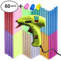 NEX&CO Kids Mini Hot Glue Gun with 60 Pack Colored Glue Sticks - Melting Adhesive Glue Gun Kit for Small Arts Craft Projects with Finger Protectors - Safety Low Temp On Off Switch LED Indicator Green