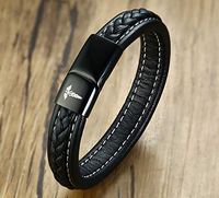 VNOX Medical Symbol Caduceus Blood THINNER Genuine Leather Stainless Steel Magnetic Clasp Cuff Wristband Bracelet,9"