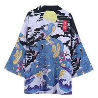Litetao M Blue 984948 (Men's Kimono Cardigan Jacket Japanese Style Flying Crane Seven Sleeves Open Front Coat Floral Printed Kimono Cardigan Jackets Top)