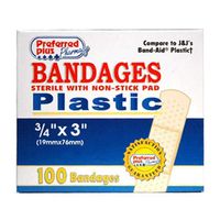 Sheer Plastic Bandages Sterile with Non Stick Pad - 3/4 Inch X 3 Inches - 100 ea