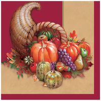 Creative Converting 666380 18 Count Lunch Napkins, Plentiful Gifts, Gold/Burgundy/Orange
