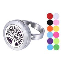 Tornado Tree of Life Aromatherapy Essential Oil Diffuser Ring Stainless Steel Adjustable Locket Ring 12 Refill Pads