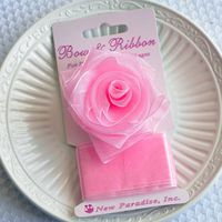 Clip On Rose Bow and Ribbon - Pink