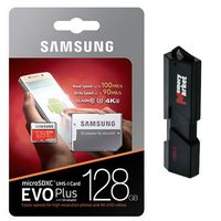 Samsung 128GB MicroSD XC Class 10 UHS-3 Mobile Memory Card up to 100MB/s Read speed (MB-MC128GA) with MicroSD to SD Adapter, High speed USB 3.0 MemoryMarket MicroSD & SD Memory Card Reader