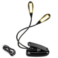 Dual Head Rechargeable 8 LED Book Light, Clip-on Reading Light with 2 Flexible Arms and Soft Padded Clamp for Book, Kindle, Loft bed (Warm Light)