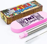 Tiki Straws - Premium Reusable Metal Straws - Telescopic Stainless Steel Drinking Straw - Portable Collapsible Straw with Case and Cleaning Brush - Travel Straw - 30oz 20oz Tumbler - (Pink/Purple)