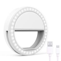 Selfie Ring Light, Rechargeable Clip on Selfie Fill Light with 36 LED Light, 3-Level Adjustable Brightness Compatible for iPhone, iPad, Android, Tablet, Laptop, Camera Video (White)