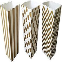 Outside the Box Papers Gold Chevron, Stripe and Polka Dot Paper Popcorn Boxes - 36 Count Gold, White