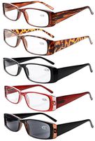 Eyekepper 5-Pack Spring Hinges Rectangular Reading Glasses Sunshine Readers +2.5