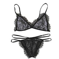 Sumen Sexy Lace Lingerie Set Women Girl Deep V-Neck Bralette +Low Waisted Panty Set