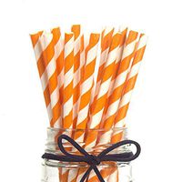 LAAT 25Pcs Paper Straws Stripe Drinking Paper Straws Pack Biodegradable Straws Party Home Decoration for Birthday, Wedding,Halloween, Christmas, Celebration Parties (Orange Stripe)