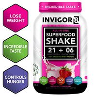 INVIGOR8 Superfood Protein Shake with Immunity Boosters - Gluten-Free Non GMO Meal Replacement Shake with Whey, Probiotics and Omega 3 (645 Grams) (Natural Strawberry)…
