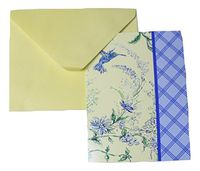 April Comell Accented Blank Cards ~ Fun Florals (Hummingbird and Flowers with Blue Edge; 6 Cards with Yellow Envelopes; 5.5" x 4.25")