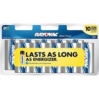 Rayovac Alkaline D Batteries, 813-10CF, 10-Pack with Recloseable Lid