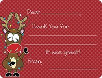 Tangled Reindeer Fill-in Thank You Note Cards for Kids, 5.5" X 4.25" Notecards with White Envelopes